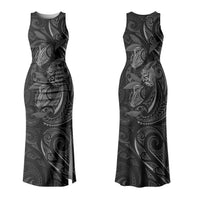 Hawaiian Mango Tribal Tattoo Family Matching Tank Maxi Dress and Hawaiian Shirt Black White Pacific Traditional Pattern