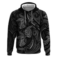 Hawaiian Mango Tribal Tattoo Hoodie Black White Pacific Traditional Pattern