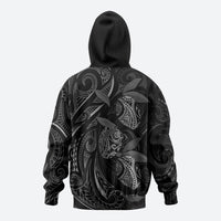 Hawaiian Mango Tribal Tattoo Hoodie Black White Pacific Traditional Pattern