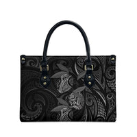 Hawaiian Mango Tribal Tattoo Leather Bag Black White Pacific Traditional Pattern