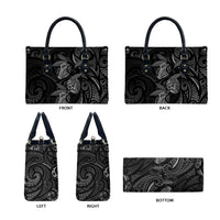 Hawaiian Mango Tribal Tattoo Leather Bag Black White Pacific Traditional Pattern