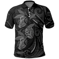 Hawaiian Mango Tribal Tattoo Polo Shirt Black White Pacific Traditional Pattern