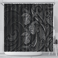 Hawaiian Mango Tribal Tattoo Shower Curtain Black White Pacific Traditional Pattern