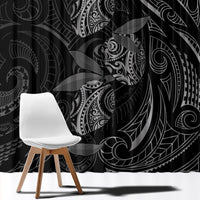 Hawaiian Mango Tribal Tattoo Window Curtain Black White Pacific Traditional Pattern