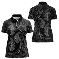 Hawaiian Mango Tribal Tattoo Women Polo Shirt Black White Pacific Traditional Pattern