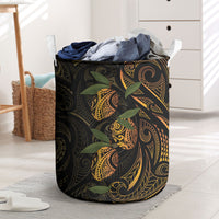 Hawaiian Mango Tribal Tattoo Laundry Basket Gold Pacific Traditional Pattern