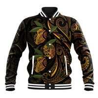 Hawaiian Mango Tribal Tattoo Baseball Jacket Gold Pacific Traditional Pattern