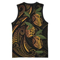 Hawaiian Mango Tribal Tattoo Basketball Jersey Gold Pacific Traditional Pattern