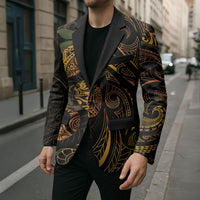 Hawaiian Mango Tribal Tattoo Blazer Gold Pacific Traditional Pattern