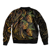 Hawaiian Mango Tribal Tattoo Bomber Jacket Gold Pacific Traditional Pattern
