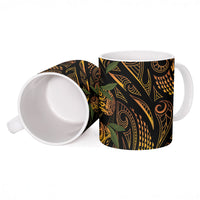 Hawaiian Mango Tribal Tattoo Ceramic Mug Gold Pacific Traditional Pattern