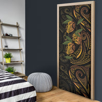 Hawaiian Mango Tribal Tattoo Door Cover Gold Pacific Traditional Pattern