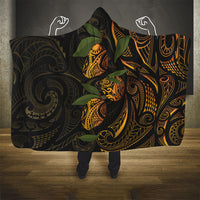 Hawaiian Mango Tribal Tattoo Hooded Blanket Gold Pacific Traditional Pattern