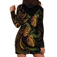 Hawaiian Mango Tribal Tattoo Hoodie Dress Gold Pacific Traditional Pattern