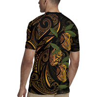 Hawaiian Mango Tribal Tattoo Rugby Jersey Gold Pacific Traditional Pattern