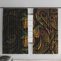Hawaiian Mango Tribal Tattoo Window Curtain Gold Pacific Traditional Pattern
