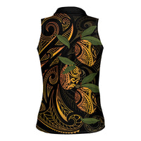 Hawaiian Mango Tribal Tattoo Women Sleeveless Polo Shirt Gold Pacific Traditional Pattern