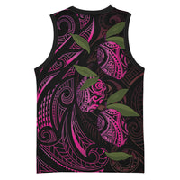 Hawaiian Mango Tribal Tattoo Basketball Jersey Pink Pacific Traditional Pattern