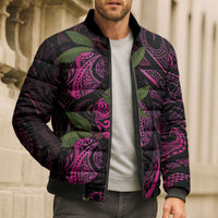 Hawaiian Mango Tribal Tattoo Bomber Puffer Jacket Pink Pacific Traditional Pattern