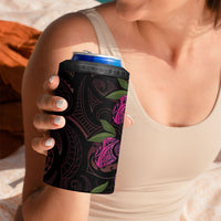 Hawaiian Mango Tribal Tattoo 4 in 1 Can Cooler Tumbler Pink Pacific Traditional Pattern