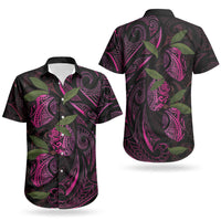 Hawaiian Mango Tribal Tattoo Couples Matching Puletasi and Hawaiian Shirt Pink Pacific Traditional Pattern