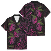 Hawaiian Mango Tribal Tattoo Family Matching Short Sleeve Bodycon Dress and Hawaiian Shirt Pink Pacific Traditional Pattern