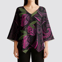 Hawaiian Mango Tribal Tattoo Kimono Sleeve Blouse Pink Pacific Traditional Pattern