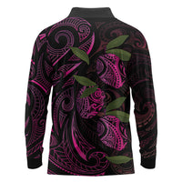 Hawaiian Mango Tribal Tattoo Long Sleeve Polo Shirt Pink Pacific Traditional Pattern