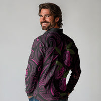 Hawaiian Mango Tribal Tattoo Long Sleeve Polo Shirt Pink Pacific Traditional Pattern