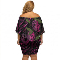 Hawaiian Mango Tribal Tattoo Off Shoulder Short Dress Pink Pacific Traditional Pattern