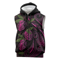 Hawaiian Mango Tribal Tattoo Sleeveless Zip Hoodie Pink Pacific Traditional Pattern