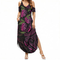 Hawaiian Mango Tribal Tattoo Summer Maxi Dress Pink Pacific Traditional Pattern