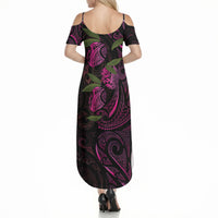 Hawaiian Mango Tribal Tattoo Summer Maxi Dress Pink Pacific Traditional Pattern