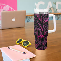 Hawaiian Mango Tribal Tattoo Tumbler With Handle Pink Pacific Traditional Pattern
