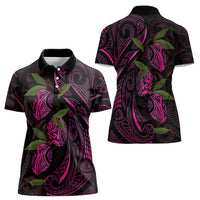 Hawaiian Mango Tribal Tattoo Women Polo Shirt Pink Pacific Traditional Pattern