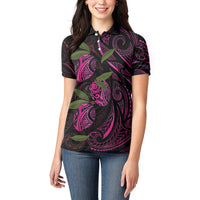 Hawaiian Mango Tribal Tattoo Women Polo Shirt Pink Pacific Traditional Pattern