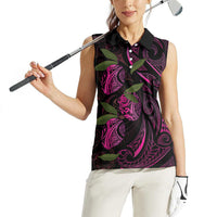 Hawaiian Mango Tribal Tattoo Women Sleeveless Polo Shirt Pink Pacific Traditional Pattern