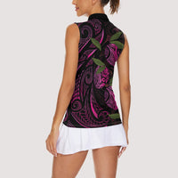 Hawaiian Mango Tribal Tattoo Women Sleeveless Polo Shirt Pink Pacific Traditional Pattern