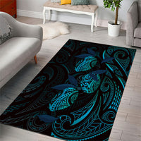 Hawaiian Mango Tribal Tattoo Area Rug Teal Pacific Traditional Pattern