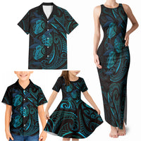 Hawaiian Mango Tribal Tattoo Family Matching Tank Maxi Dress and Hawaiian Shirt Teal Pacific Traditional Pattern