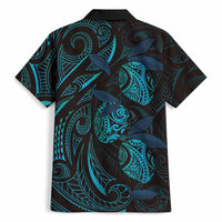 Hawaiian Mango Tribal Tattoo Hawaiian Shirt Teal Pacific Traditional Pattern