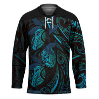 Hawaiian Mango Tribal Tattoo Hockey Jersey Teal Pacific Traditional Pattern