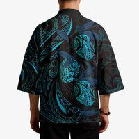 Hawaiian Mango Tribal Tattoo Kimono Teal Pacific Traditional Pattern