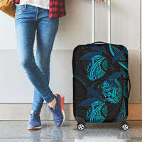 Hawaiian Mango Tribal Tattoo Luggage Cover Teal Pacific Traditional Pattern