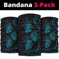 Hawaiian Mango Tribal Tattoo Neck Gaiter Teal Pacific Traditional Pattern