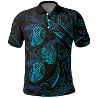 Hawaiian Mango Tribal Tattoo Polo Shirt Teal Pacific Traditional Pattern
