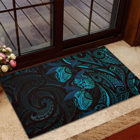 Hawaiian Mango Tribal Tattoo Rubber Doormat Teal Pacific Traditional Pattern