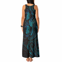 Hawaiian Mango Tribal Tattoo Tank Maxi Dress Teal Pacific Traditional Pattern