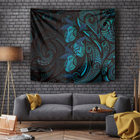 Hawaiian Mango Tribal Tattoo Tapestry Teal Pacific Traditional Pattern