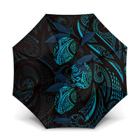 Hawaiian Mango Tribal Tattoo Umbrella Teal Pacific Traditional Pattern